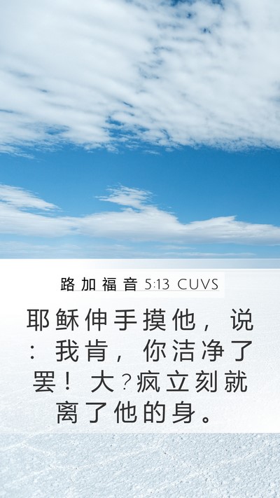 路 加 福 音 5:13 CUVS Mobile Phone Wallpaper - 耶 稣 伸 手 摸 他 ， 说 ： 我 肯 ， - Mobile Bible Verse Wallpaper