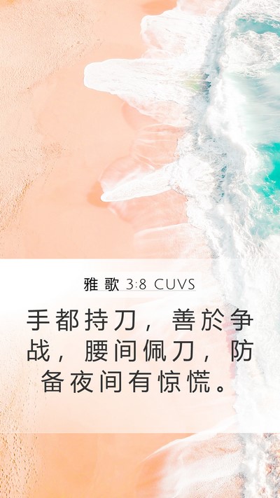 雅 歌 3:8 CUVS Mobile Phone Wallpaper - 手 都 持 刀 ， 善 於 争 战 ， 腰 间 - Mobile Bible Verse Wallpaper