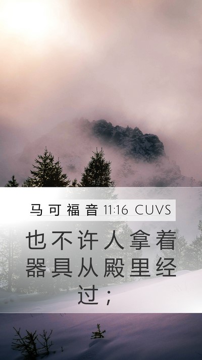 马 可 福 音 11:16 CUVS Mobile Phone Wallpaper - 也 不 许 人 拿 着 器 具 从 殿 里 经 - Mobile Bible Verse Wallpaper