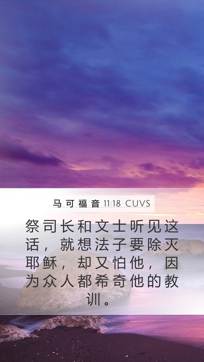 马 可 福 音 11:18 CUVS Mobile Phone Wallpaper - 祭 司 长 和 文 士 听 见 这 话 ， 就 - Mobile Bible Verse Wallpaper
