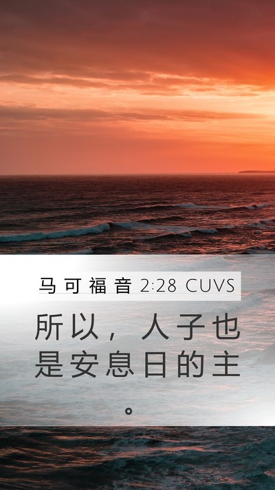 马 可 福 音 2:28 CUVS Mobile Phone Wallpaper - 所 以 ， 人 子 也 是 安 息 日 的 主 - Mobile Bible Verse Wallpaper