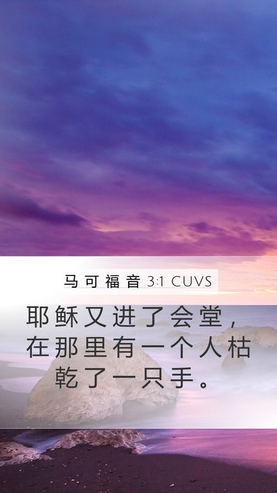 马 可 福 音 3:1 CUVS Mobile Phone Wallpaper - 耶 稣 又 进 了 会 堂 ， 在 那 里 有 - Mobile Bible Verse Wallpaper