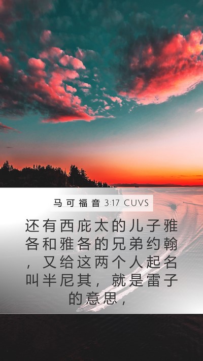马 可 福 音 3:17 CUVS Mobile Phone Wallpaper - 还 有 西 庇 太 的 儿 子 雅 各 和 雅 - Mobile Bible Verse Wallpaper