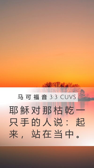 马 可 福 音 3:3 CUVS Mobile Phone Wallpaper - 耶 稣 对 那 枯 乾 一 只 手 的 人 说 - Mobile Bible Verse Wallpaper