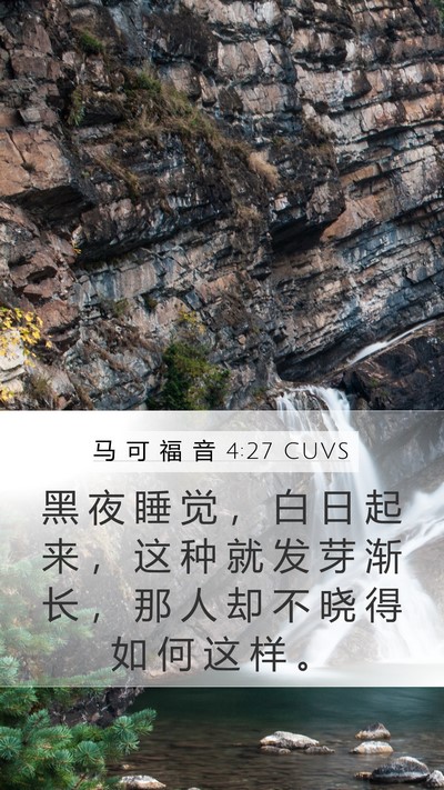 马 可 福 音 4:27 CUVS Mobile Phone Wallpaper - 黑 夜 睡 觉 ， 白 日 起 来 ， 这 种 - Mobile Bible Verse Wallpaper