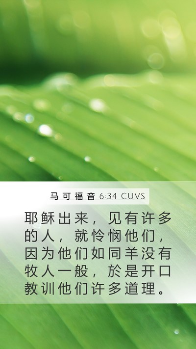 马 可 福 音 6:34 CUVS Bible Verse Image