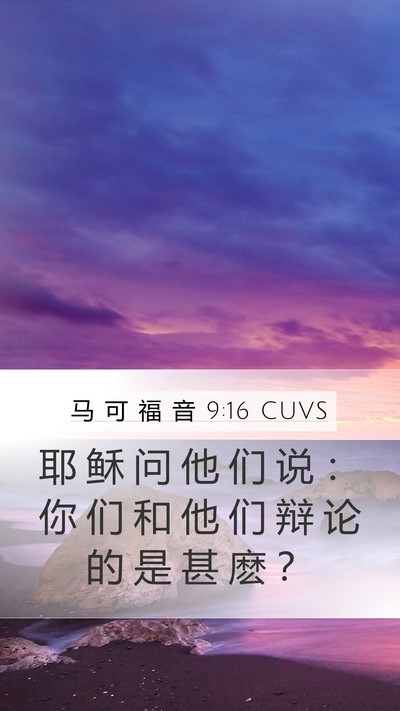 马 可 福 音 9:16 CUVS Mobile Phone Wallpaper - 耶 稣 问 他 们 说 ： 你 们 和 他 们 - Mobile Bible Verse Wallpaper