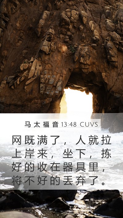 马 太 福 音 13:48 CUVS Mobile Phone Wallpaper - 网 既 满 了 ， 人 就 拉 上 岸 来 ， - Mobile Bible Verse Wallpaper