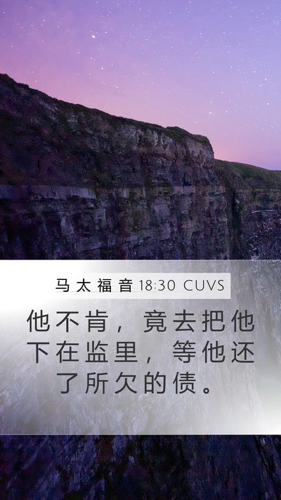 马 太 福 音 18:30 CUVS Mobile Phone Wallpaper - 他 不 肯 ， 竟 去 把 他 下 在 监 里 - Mobile Bible Verse Wallpaper