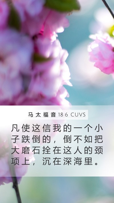 马 太 福 音 18:6 CUVS Mobile Phone Wallpaper - 凡 使 这 信 我 的 一 个 小 子 跌 倒 - Mobile Bible Verse Wallpaper
