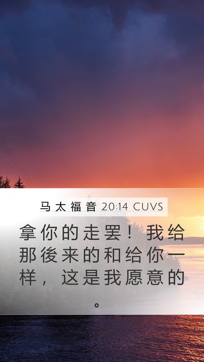 马 太 福 音 20:14 CUVS Mobile Phone Wallpaper - 拿 你 的 走 罢 ！ 我 给 那 後 来 的 - Mobile Bible Verse Wallpaper