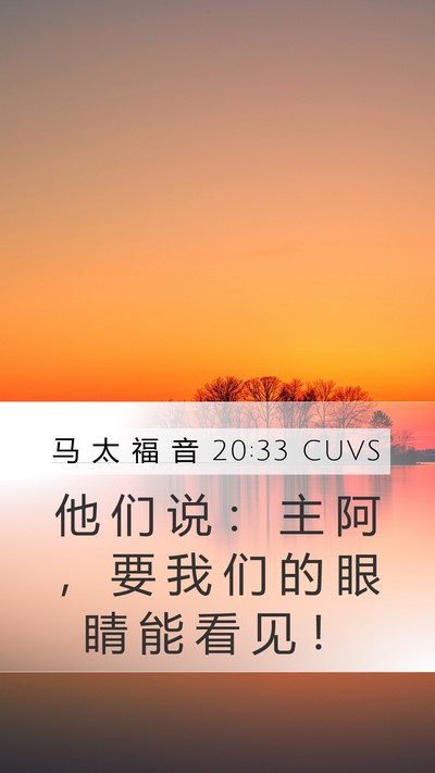 马 太 福 音 20:33 CUVS Mobile Phone Wallpaper - 他 们 说 ： 主 阿 ， 要 我 们 的 眼 - Mobile Bible Verse Wallpaper