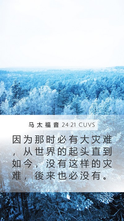 马 太 福 音 24:21 CUVS Mobile Phone Wallpaper - 因 为 那 时 必 有 大 灾 难 ， 从 世 - Mobile Bible Verse Wallpaper