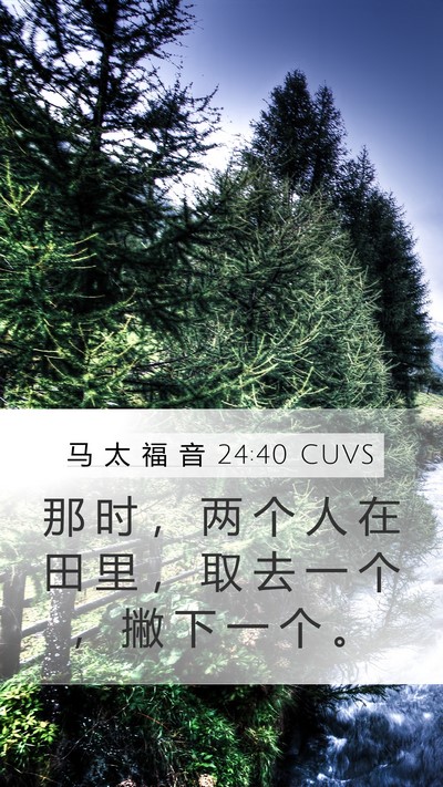 马 太 福 音 24:40 CUVS Mobile Phone Wallpaper - 那 时 ， 两 个 人 在 田 里 ， 取 去 - Mobile Bible Verse Wallpaper