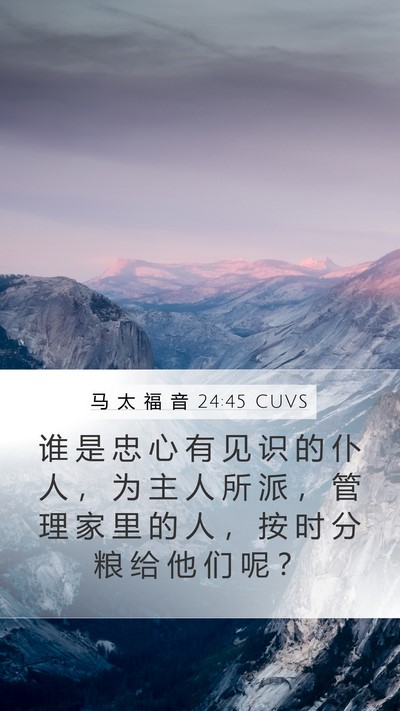 马 太 福 音 24:45 CUVS Mobile Phone Wallpaper - 谁 是 忠 心 有 见 识 的 仆 人 ， 为 - Mobile Bible Verse Wallpaper