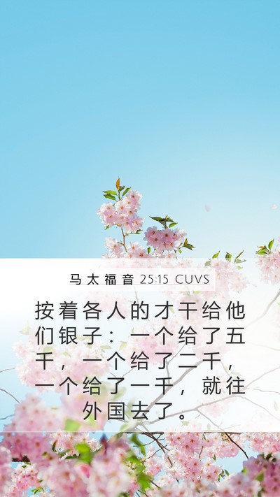 马 太 福 音 25:15 CUVS Mobile Phone Wallpaper - 按 着 各 人 的 才 干 给 他 们 银 子 - Mobile Bible Verse Wallpaper
