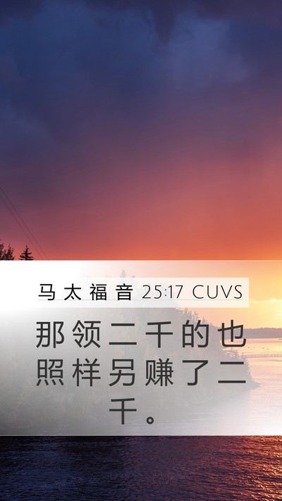 马 太 福 音 25:17 CUVS Mobile Phone Wallpaper - 那 领 二 千 的 也 照 样 另 赚 了 二 - Mobile Bible Verse Wallpaper
