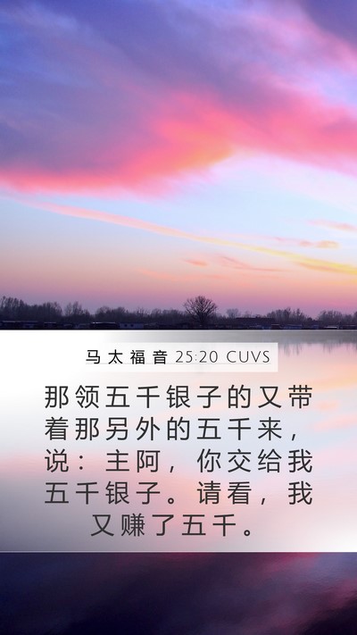 马 太 福 音 25:20 CUVS Mobile Phone Wallpaper - 那 领 五 千 银 子 的 又 带 着 那 另 - Mobile Bible Verse Wallpaper