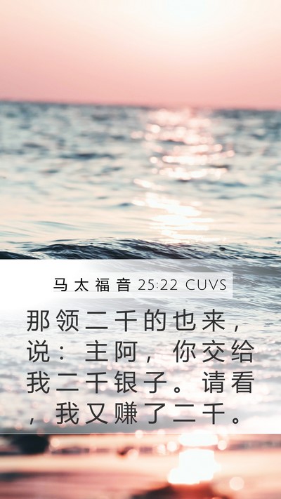 马 太 福 音 25:22 CUVS Mobile Phone Wallpaper - 那 领 二 千 的 也 来 ， 说 ： 主 阿 - Mobile Bible Verse Wallpaper