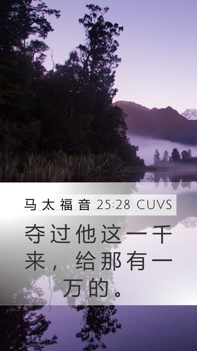 马 太 福 音 25:28 CUVS Mobile Phone Wallpaper - 夺 过 他 这 一 千 来 ， 给 那 有 一 - Mobile Bible Verse Wallpaper