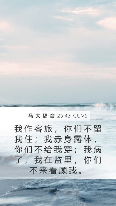 马 太 福 音 25:43 CUVS Bible Verse Image