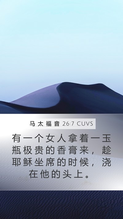 马 太 福 音 26:7 CUVS Mobile Phone Wallpaper - 有 一 个 女 人 拿 着 一 玉 瓶 极 贵 - Mobile Bible Verse Wallpaper