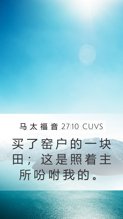 马 太 福 音 27:10 CUVS Mobile Phone Wallpaper - 买 了 窑 户 的 一 块 田 ； 这 是 照 - Mobile Bible Verse Wallpaper