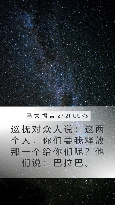 马 太 福 音 27:21 CUVS Mobile Phone Wallpaper - 巡 抚 对 众 人 说 ： 这 两 个 人 ， - Mobile Bible Verse Wallpaper