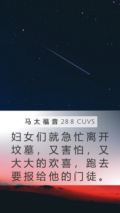 马 太 福 音 28:8 CUVS Bible Verse Image