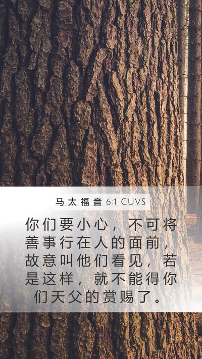 马 太 福 音 6:1 CUVS Mobile Phone Wallpaper - 你 们 要 小 心 ， 不 可 将 善 事 行 - Mobile Bible Verse Wallpaper