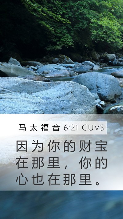 马 太 福 音 6:21 CUVS Mobile Phone Wallpaper - 因 为 你 的 财 宝 在 那 里 ， 你 的 - Mobile Bible Verse Wallpaper