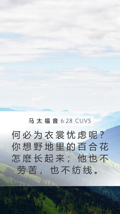 马 太 福 音 6:28 CUVS Mobile Phone Wallpaper - 何 必 为 衣 裳 忧 虑 呢 ？ 你 想 野 - Mobile Bible Verse Wallpaper